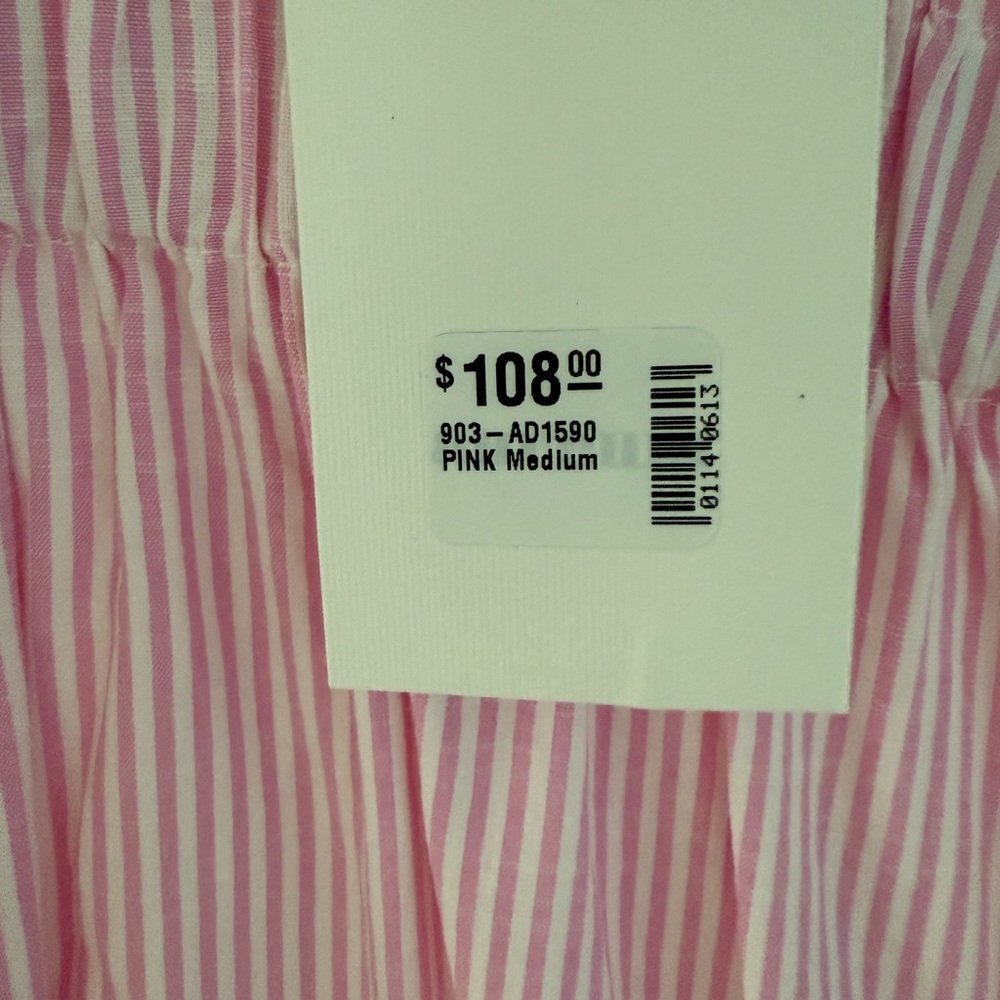 AUREUM Pink White Striped Eyelet Sleeve Tiered Dress - Picture 5 of 12